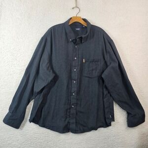 IZOD Mens 2XL Button Down Shirt Charcoal Gray Long Sleeve Cotton Blend Casual